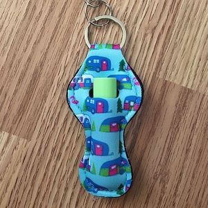 Camper Pattern Lip Balm Holder Keychain